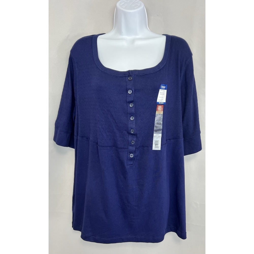 Faded Glory Top Blouse Women's Navy Blue 3/4 Sleeve‎ Sz 3X NWT